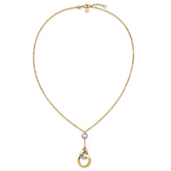 14K Two-tone Polished Circle Link Accent w/1in ext. Necklace