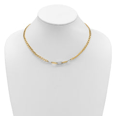 14K w/White RH Polished Curb and Paperclip Link Necklace