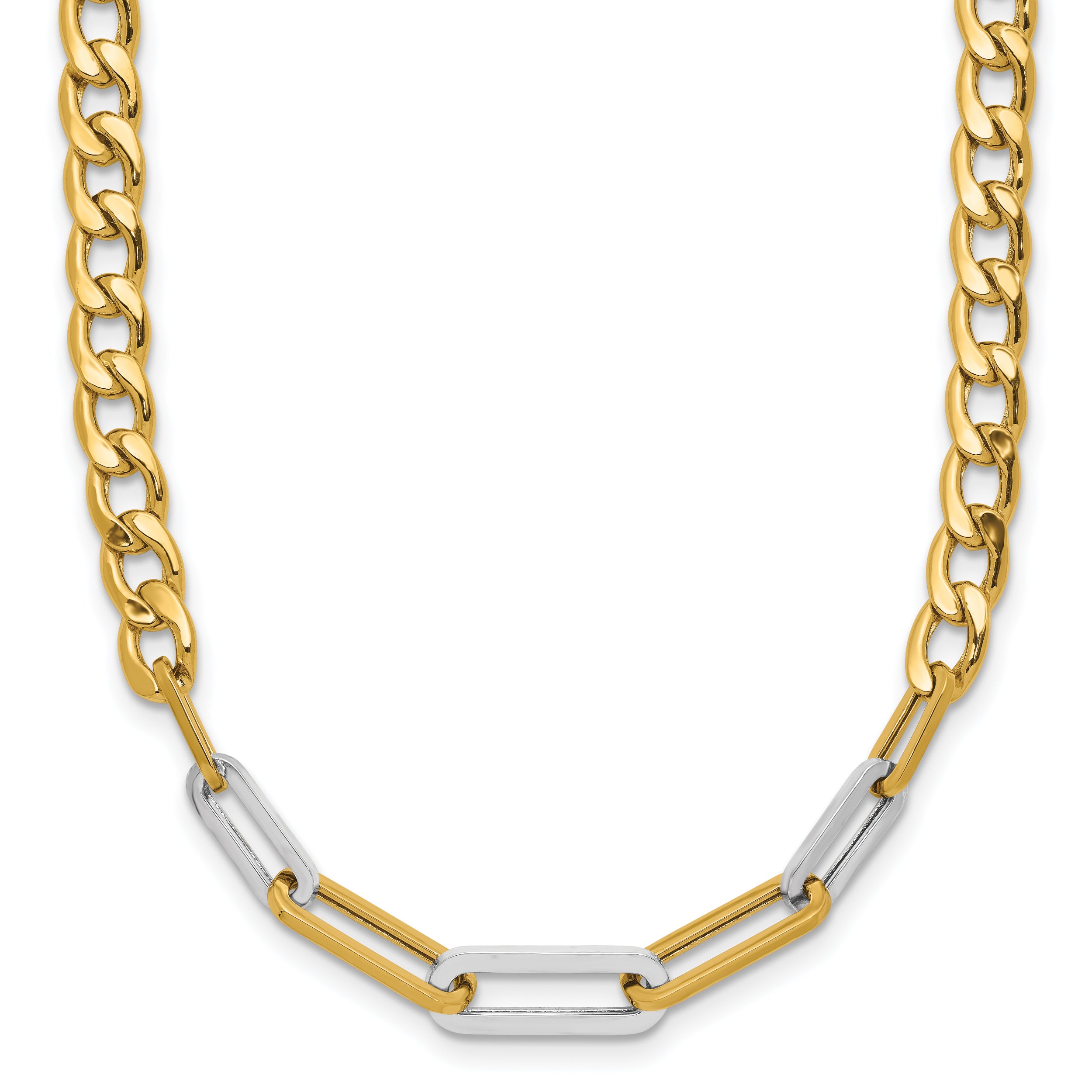 14K w/White RH Polished Curb and Paperclip Link Necklace