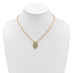 14K w/White RH Polished D/C Fancy Oval 2-Strand Necklace