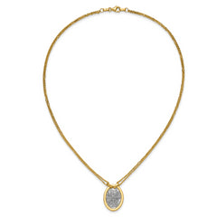 14K w/White RH Polished D/C Fancy Oval 2-Strand Necklace