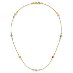 14K w/White Rhodium Polished / Beaded Station Necklace