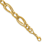 14K Polished and Textured Fancy Link Bracelet