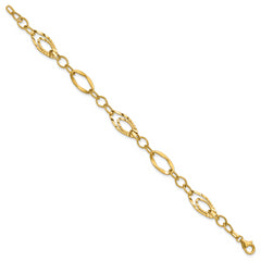 14K Polished and Wavy Textured Fancy Link Bracelet