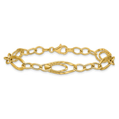 14K Polished and Wavy Textured Fancy Link Bracelet