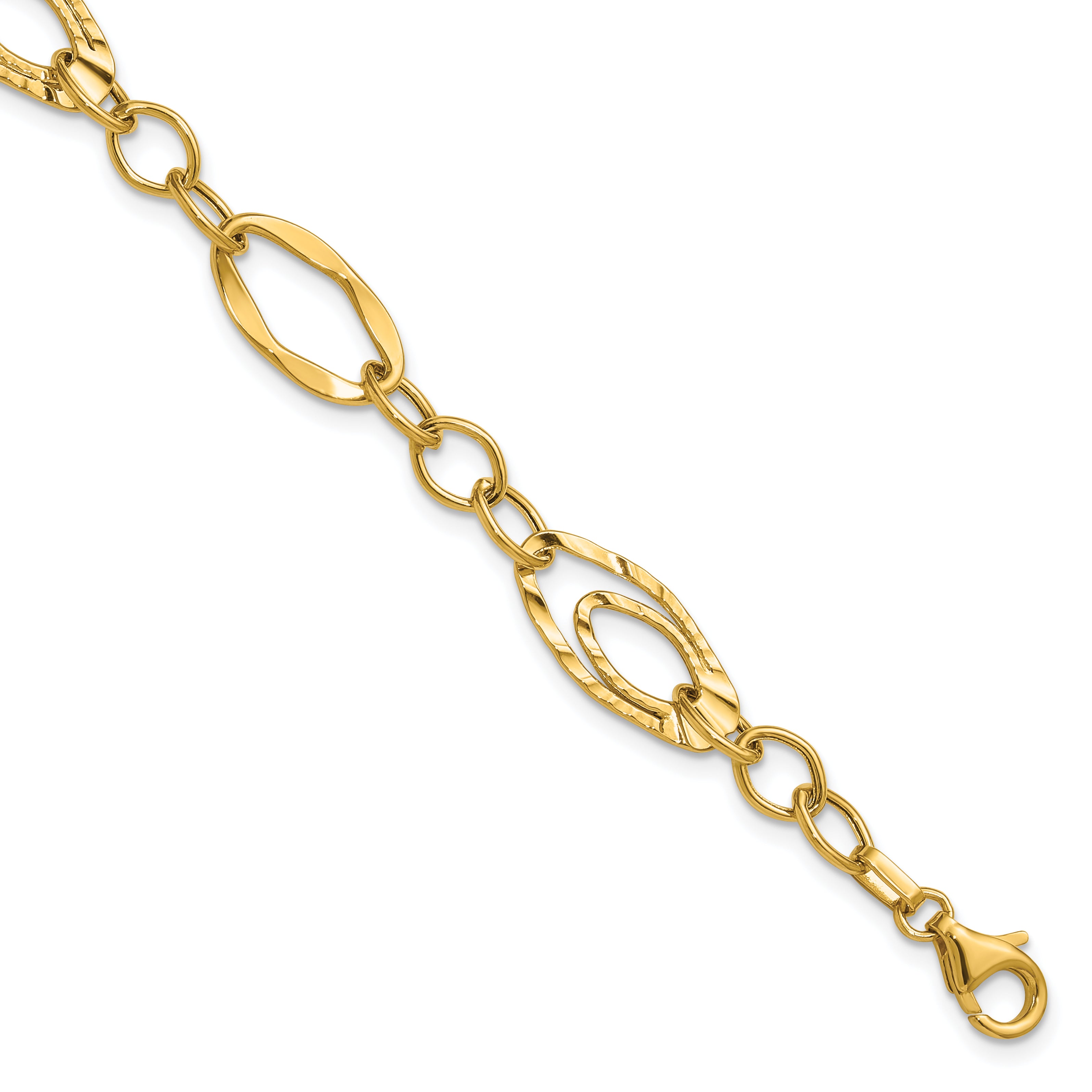 14K Polished and Wavy Textured Fancy Link Bracelet
