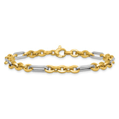 14K w/White Rhodium Polished Cable and Paperclip Link Bracelet