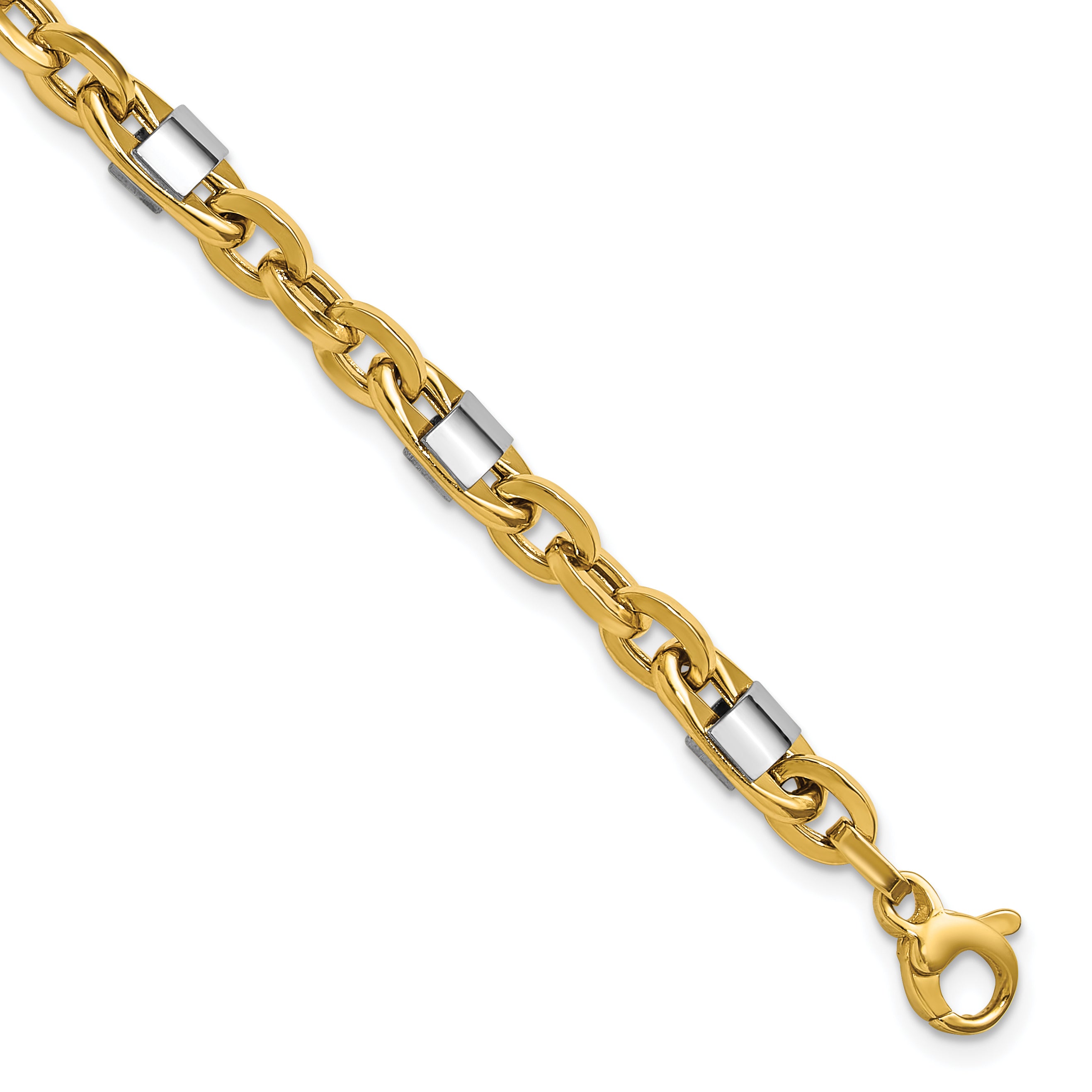 14K w/Wht Rhodium Polished Fancy Oval Men's Link Bracelet