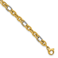 14K w/Wht Rhodium Polished Fancy Oval Men's Link Bracelet