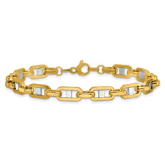 14K w/Wht RH Polished Fancy Flat Anchor Men's Link Bracelet