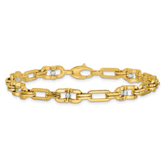 14K w/Wht RH Polished D/C Moveable Beaded Link Bracelet