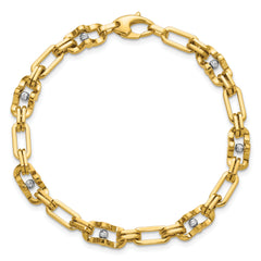 14K w/Wht RH Polished D/C Moveable Beaded Link Bracelet