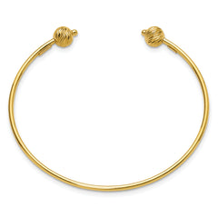 14K Polished with Diamond-cut Beads Cuff Bangle