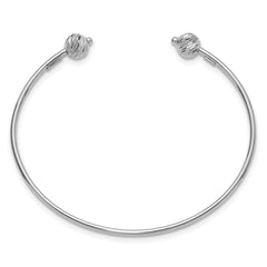 14K White Gold Polished with D/C Beads Cuff Bangle