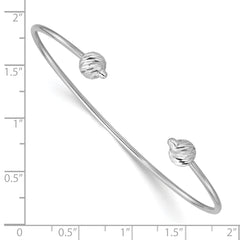 14K White Gold Polished with D/C Beads Cuff Bangle