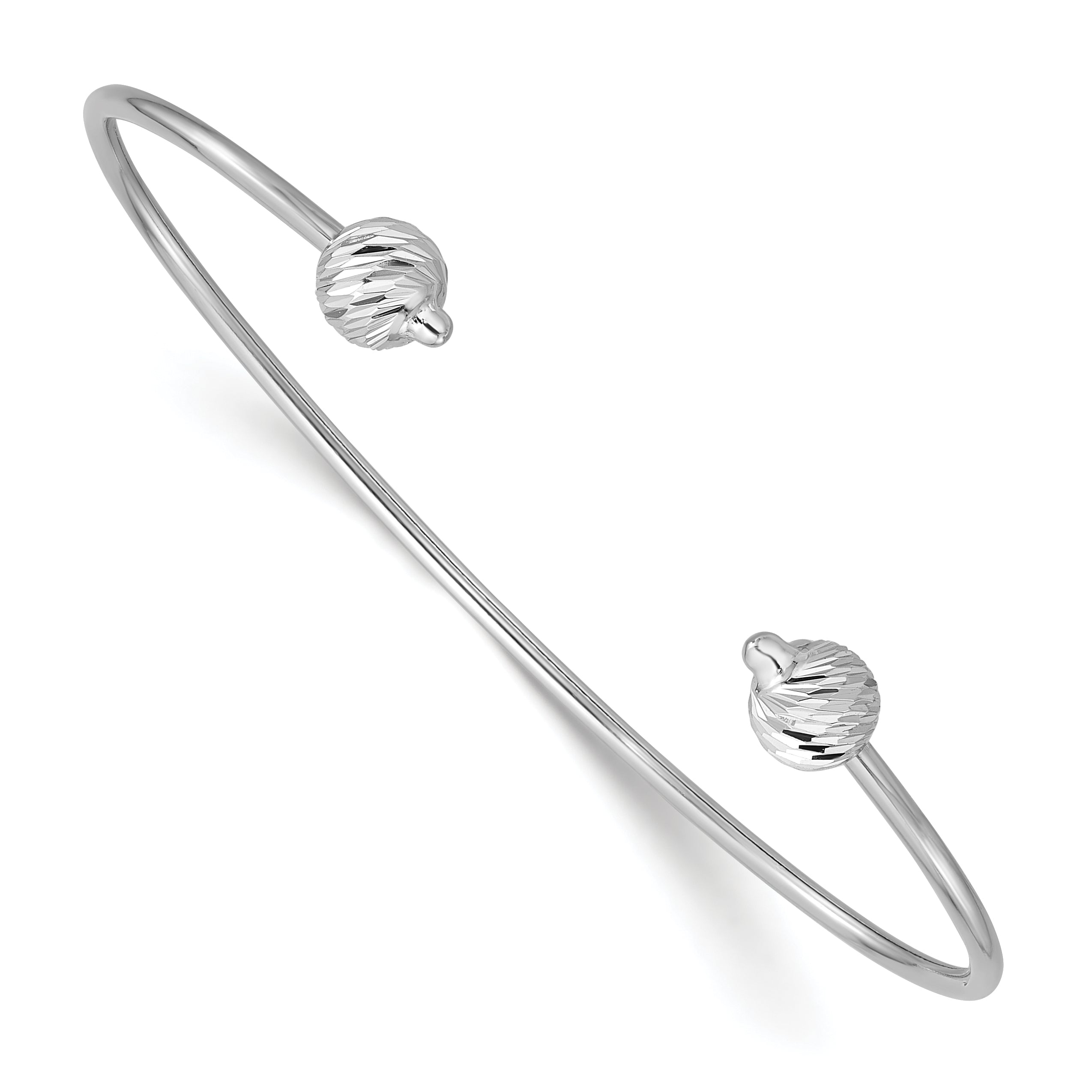 14K White Gold Polished with D/C Beads Cuff Bangle