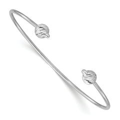 14K White Gold Polished with D/C Beads Cuff Bangle