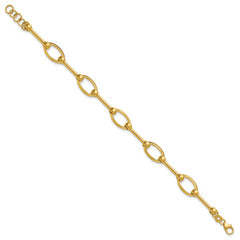 14K Polished Bar and Oval Link w/ .5in Ext. Bracelet