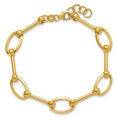 14K Polished Bar and Oval Link w/ .5in Ext. Bracelet