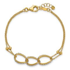 14KTT Pol/Texture/Dia-cut 2-Strand Oval w/.5in Ext. Bracelet