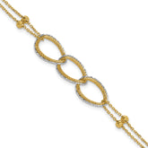 14KTT Pol/Texture/Dia-cut 2-Strand Oval w/.5in Ext. Bracelet