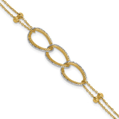 14KTT Pol/Texture/Dia-cut 2-Strand Oval w/.5in Ext. Bracelet