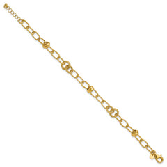 14K Polished/Texture/Dia-cut Fancy w/.75in Ext. Bracelet