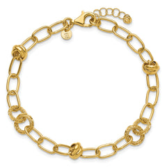 14K Polished/Texture/Dia-cut Fancy w/.75in Ext. Bracelet