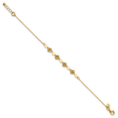 14K Polished D/C Beaded Fancy Circles w/.5in Ext. Bracelet