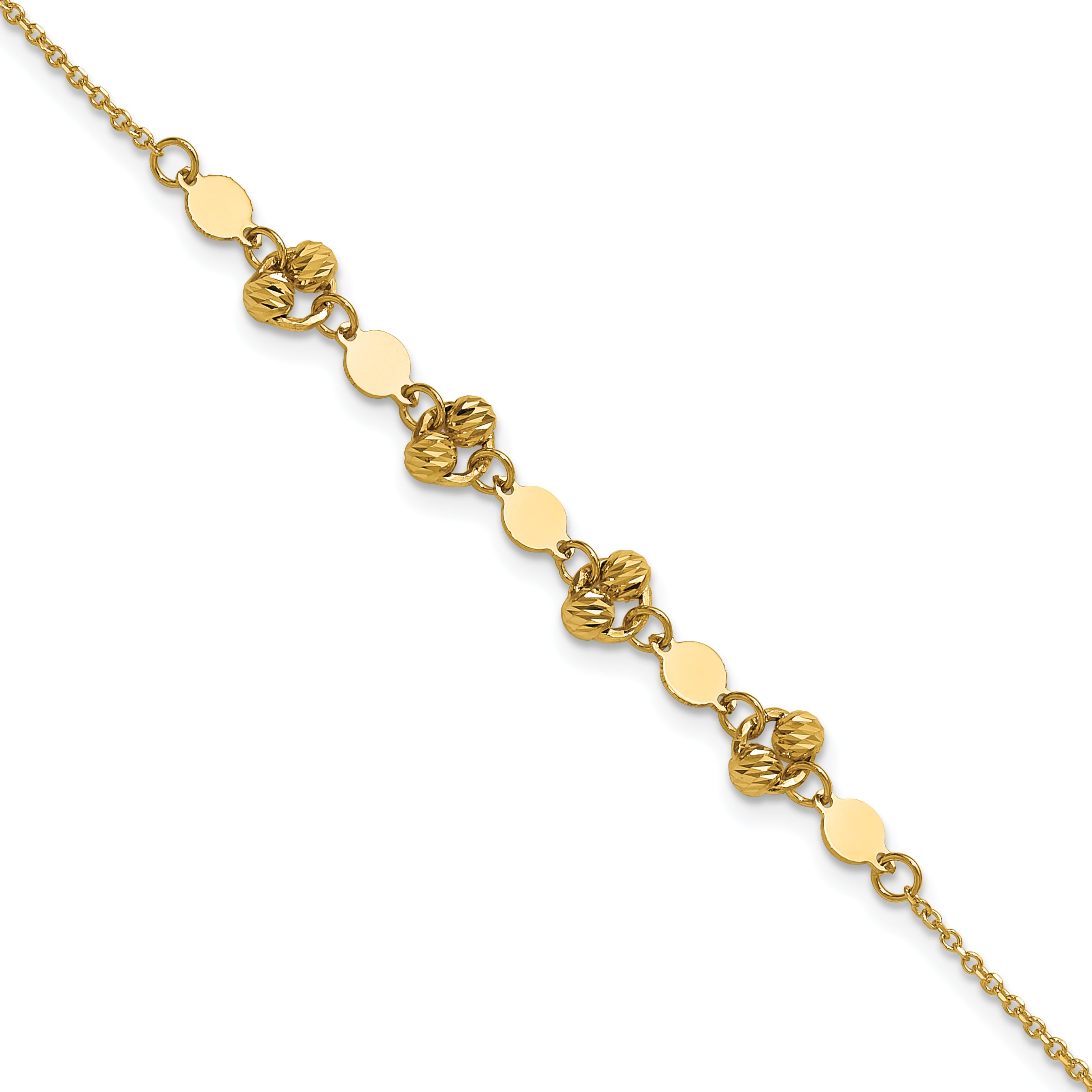 14K Polished D/C Beaded Fancy Circles w/.5in Ext. Bracelet