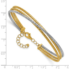 14KTT Polished & Textured Fancy 3-Wire w/ 1in Ext. Bangle