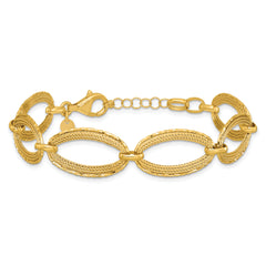14K Polished/Texture/Dia-cut Ovals w/1in Ext. Bracelet