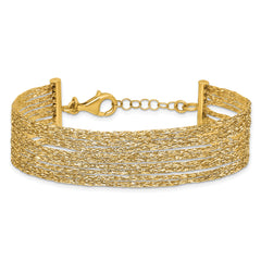 14K Textured Fancy Mesh Multi-strand w/.75in Ext. Bracelet