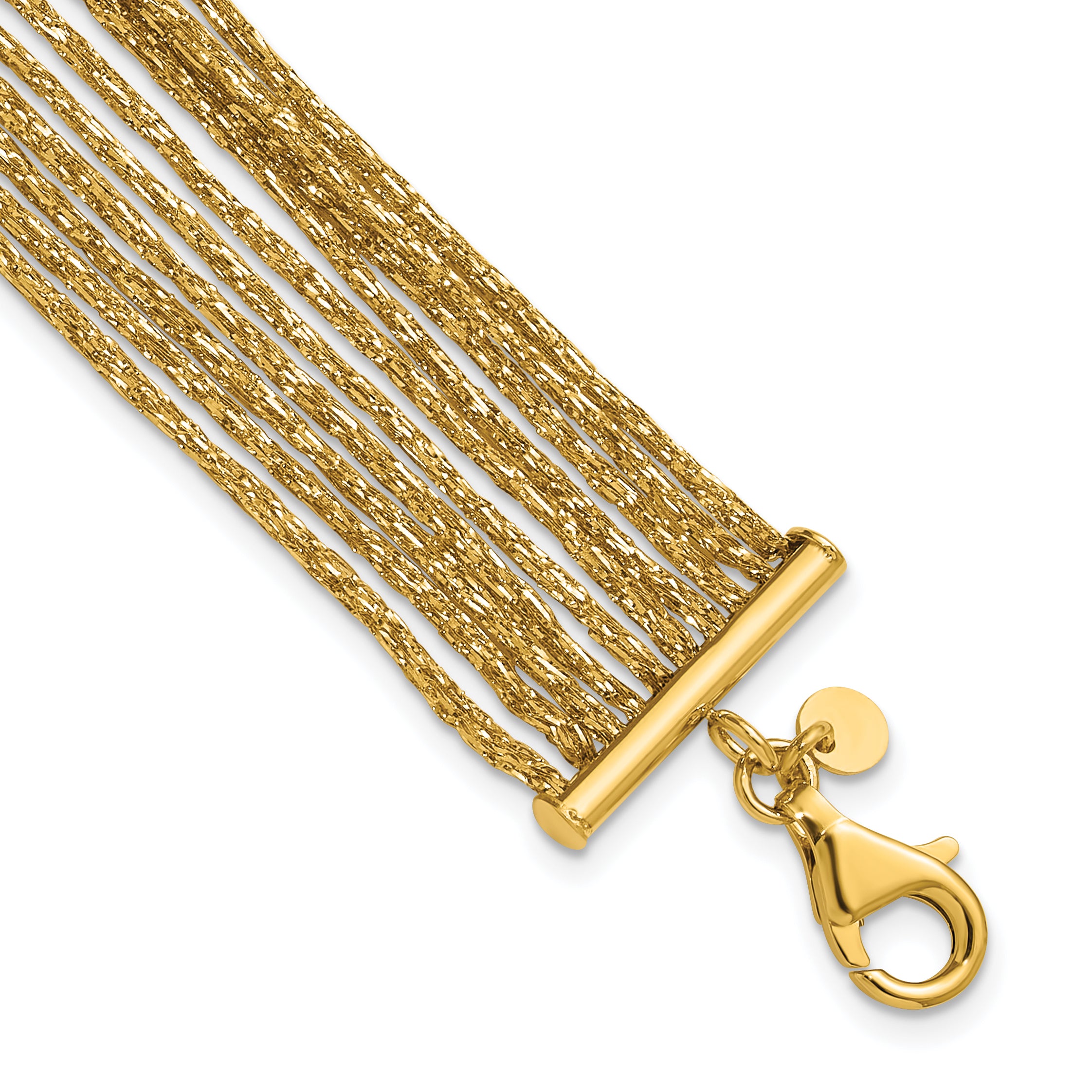 14K Textured Fancy Mesh Multi-strand w/.75in Ext. Bracelet