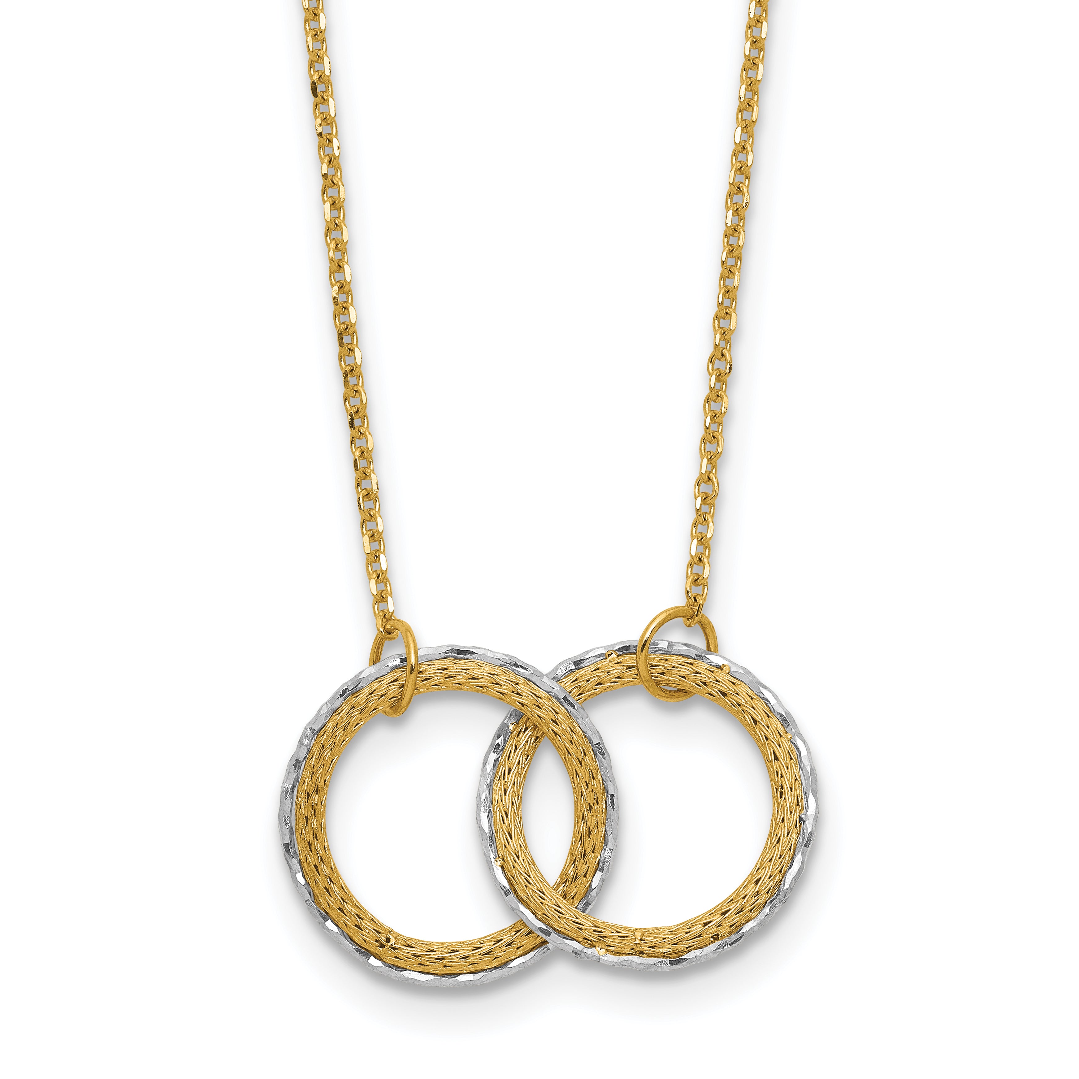 14KTT Pol/Texture/Dia-cut Circles w/ 2in Ext. Necklace