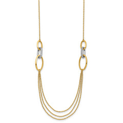 14K Two-tone Polished Fancy CZ Ovals w/1in Ext. Necklace