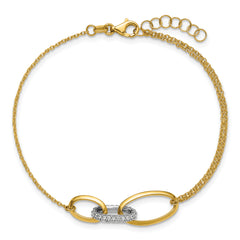14K Two-tone Polished Fancy CZ Ovals w/.75in Ext. Bracelet