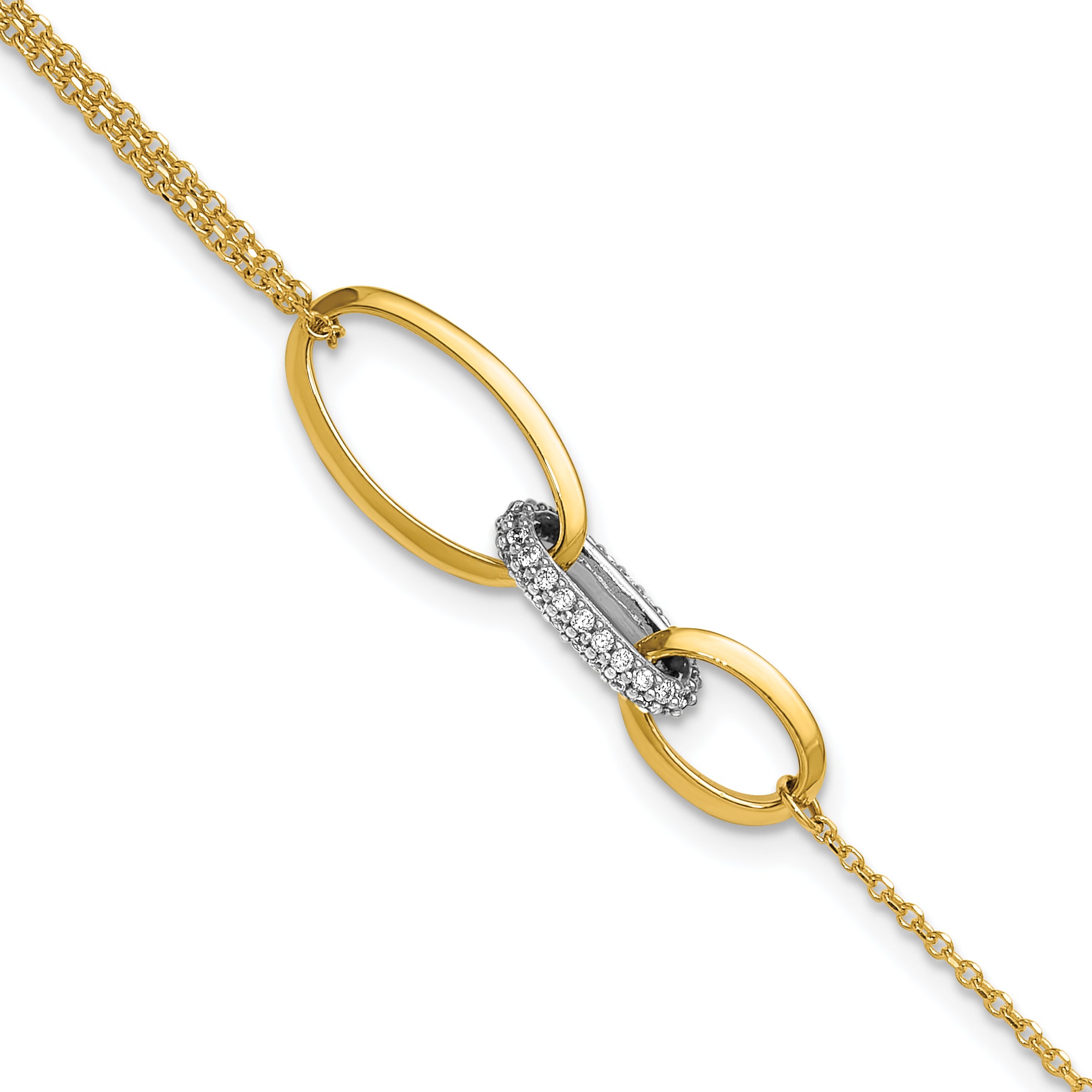 14K Two-tone Polished Fancy CZ Ovals w/.75in Ext. Bracelet