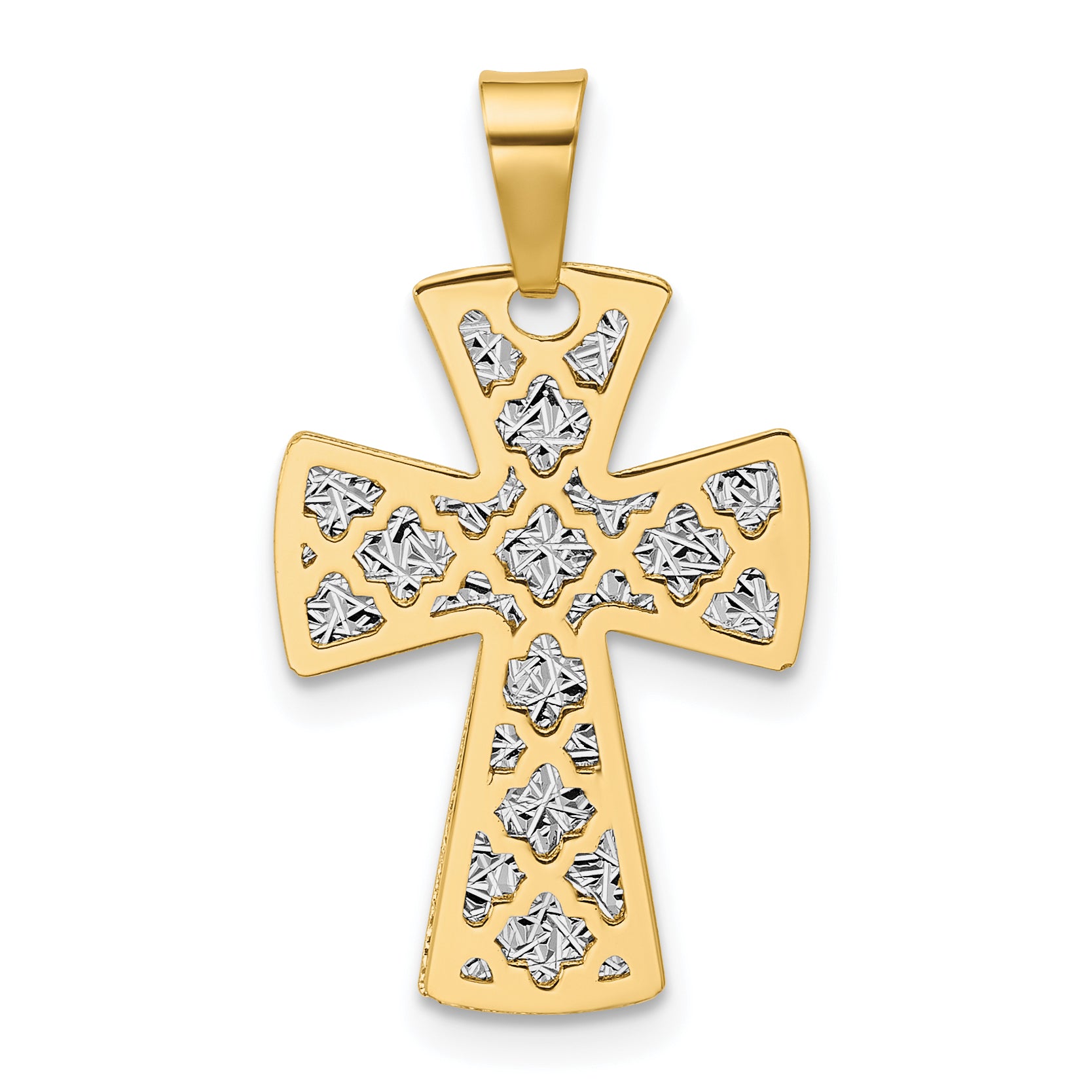 14K Two-tone Polished / Dia-cut Cross Pendant