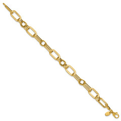 14K Polished and Textured Fancy Greek Key Link Bracelet