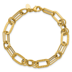 14K Polished and Textured Fancy Greek Key Link Bracelet