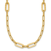 14K Polished Textured Greek Key Paperclip Link Necklace