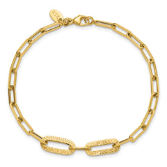 14K Polished Textured Greek Key Paperclip Link Bracelet