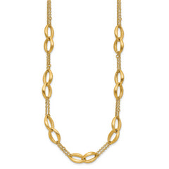 14K Polished and Brushed 2-Strand Navette Link Necklace