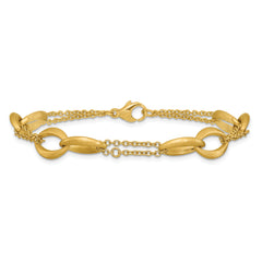 14K Polished and Brushed 2-Strand Navette Link Bracelet