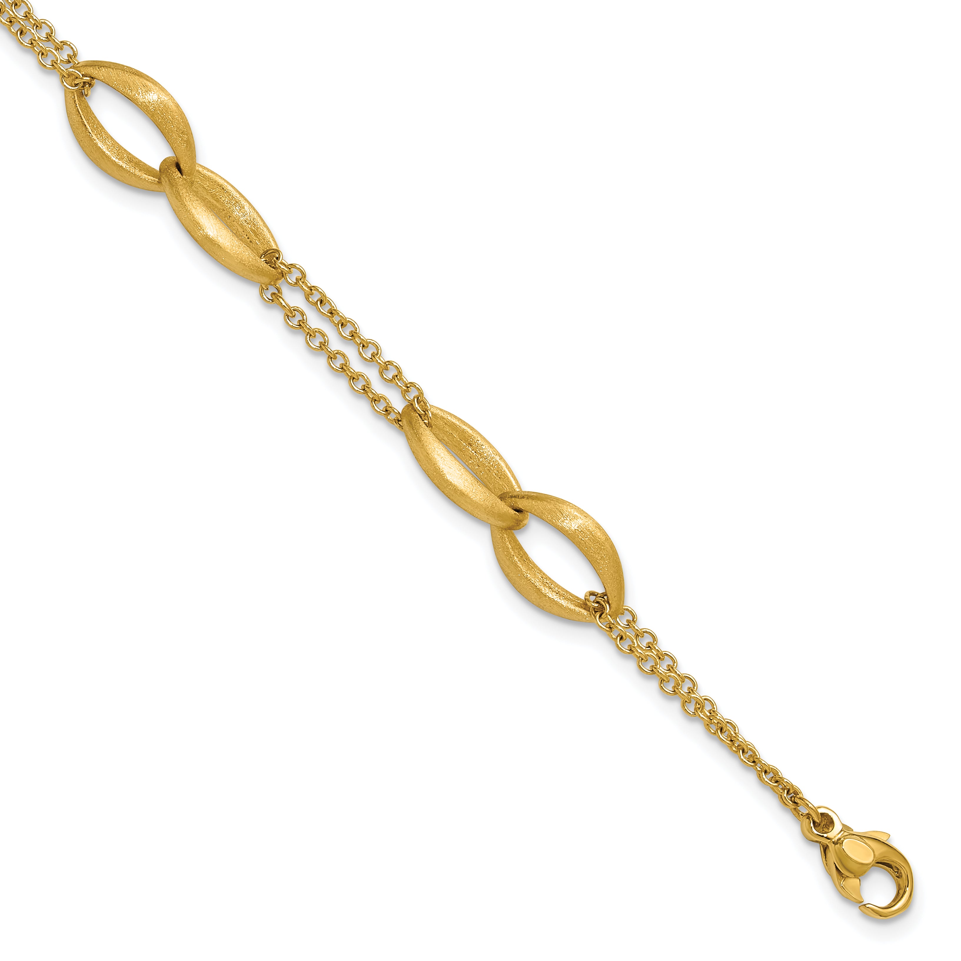 14K Polished and Brushed 2-Strand Navette Link Bracelet