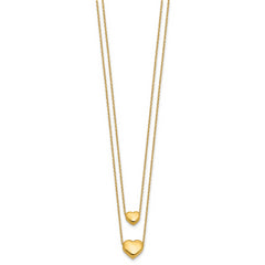 14K Polished Two-Strand Hearts with 1 Inch Ext. Necklace