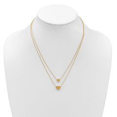 14K Polished Two-Strand Hearts with 1 Inch Ext. Necklace