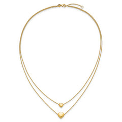 14K Polished Two-Strand Hearts with 1 Inch Ext. Necklace
