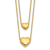 14K Polished Two-Strand Hearts with 1 Inch Ext. Necklace